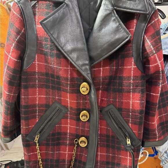 Coach leather and wool
Plaid Coat with Leather Accents - Picture 3 of 3